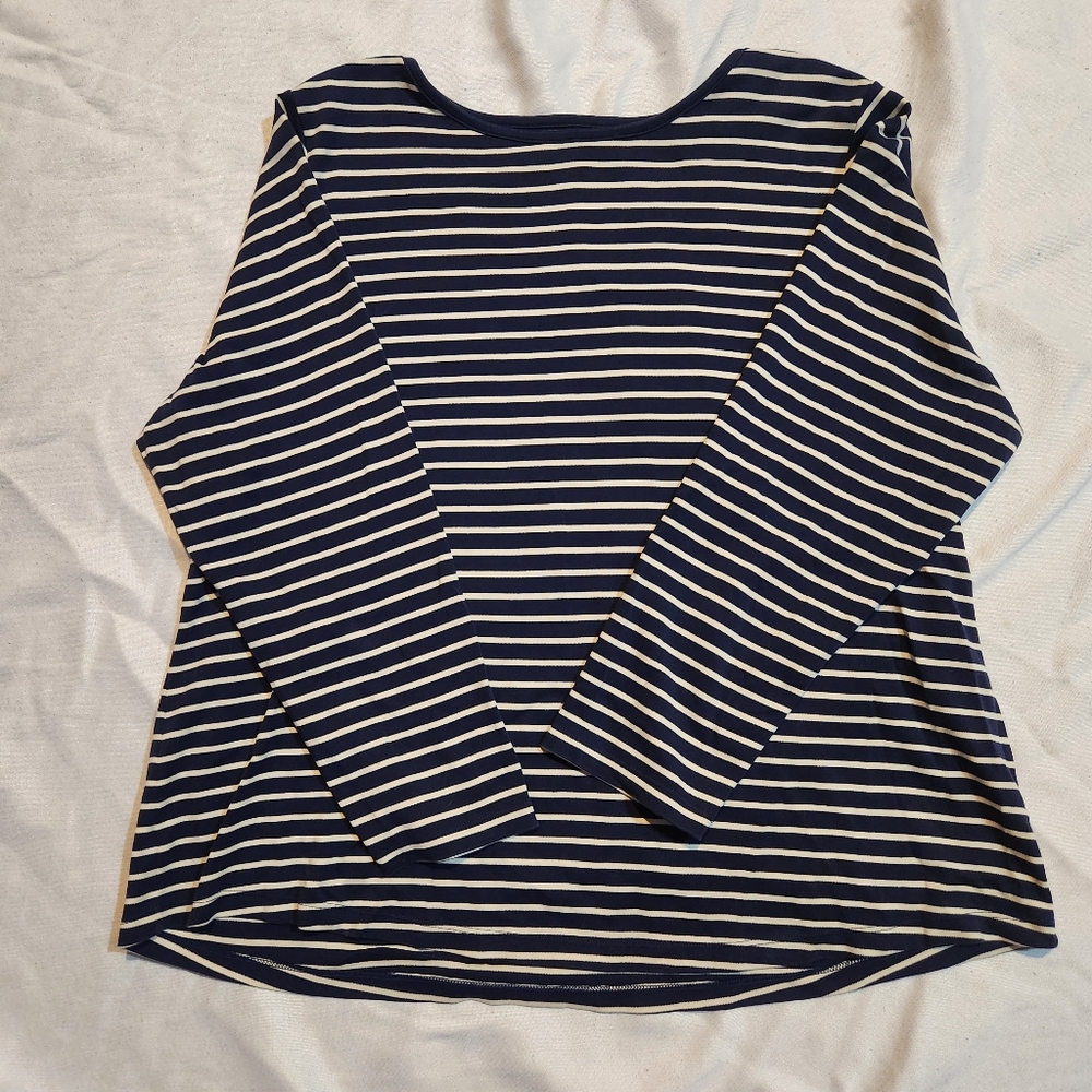 L.L.Bean Supima Cotton Striped Long Sleeve Top 3X Plus Navy White